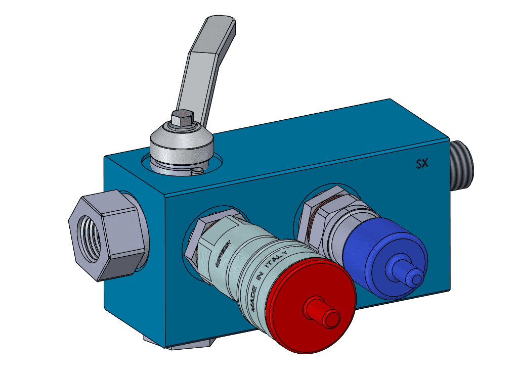 Kit idraulico SX con regolatrice di pressione per installare accessori motrici quando non è presente la Valvola Brevettata NO-STOP (solo al momento dell'ordine).