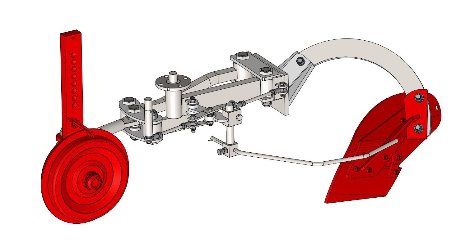 LH plant lifting plough kit with front depth directional wheel. Cannot be used on front versions or at the same time as the LH fender ground code 1047, 1768 and 1406
