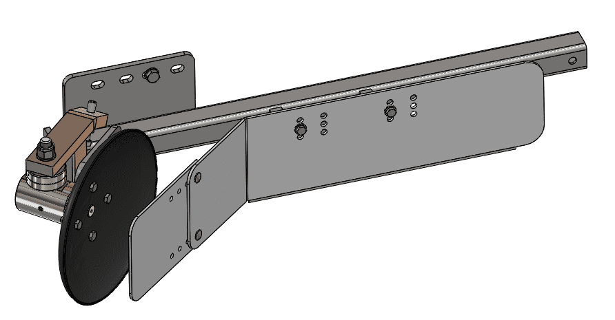 RH ground fender with adjustable delimiter disc. If applied on Single Front Ver. model 1S, 1 and Double Front Ver. 1S, 1, 2, it requires chassis change and adder cost. Cannot be used at the same time as the LH lifter plough kit code 0702.