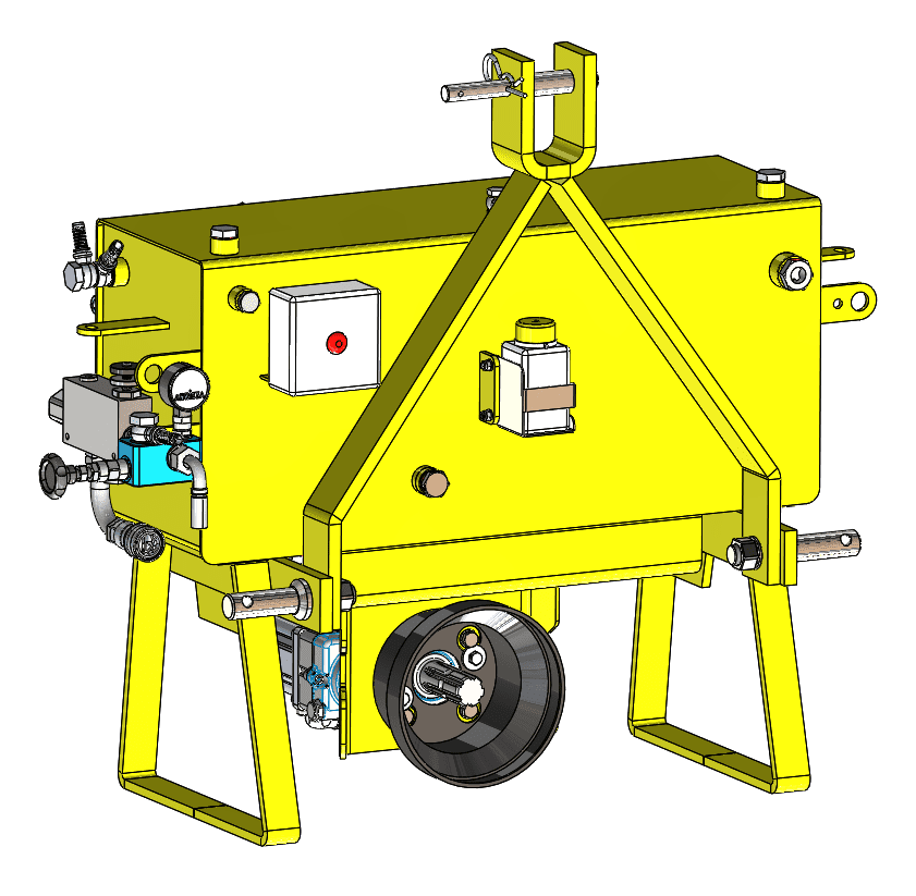 Hydraulic 3-point control unit with oil including tank, double heat exchanger, multiplier, pump, filter, hoses, priority flow adjustment valve with 0 to 40 l/min manual variator, pressure gauge, pair of quick couplings (useful also to apply leaf strippers, polesetters, rotary brushes, augers, rakes for pruning, binders and cutting machines).