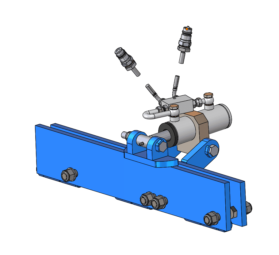 Inclinazione idraulica interfilare DX con 2 innesti rapidi al trattore. L'ingombro è di 5cm.